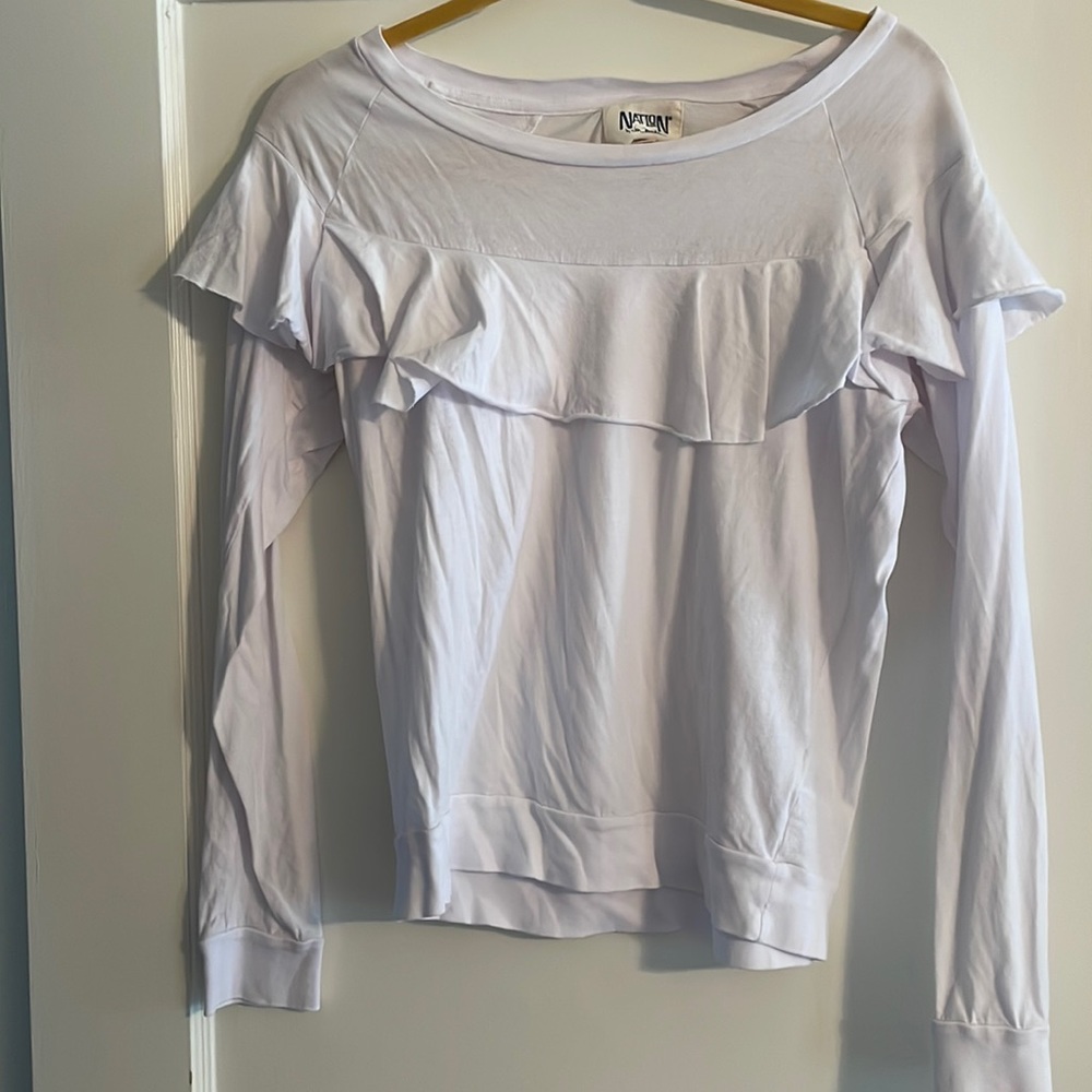 White ling sleeve ruffle Nation top